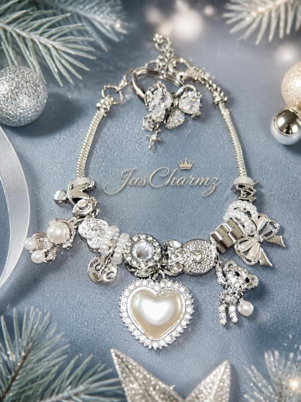 Silver Heart Pearl Charm Necklace